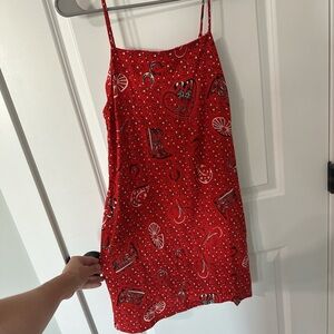 Monteau Red Western Print Mini Dress
